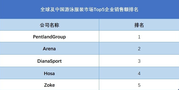 全球及中國游泳服裝市場Top5企業(yè)銷售額排名