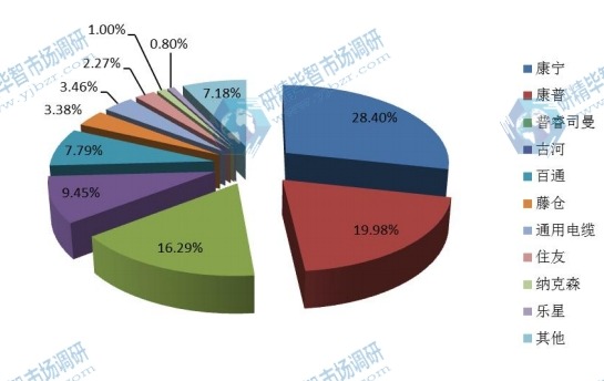 美國光纜主流廠家銷售量份額2015年