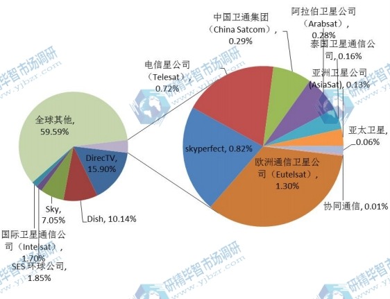 2017年主要廠商衛(wèi)星通信服務(wù)運(yùn)營銷售額份額對比