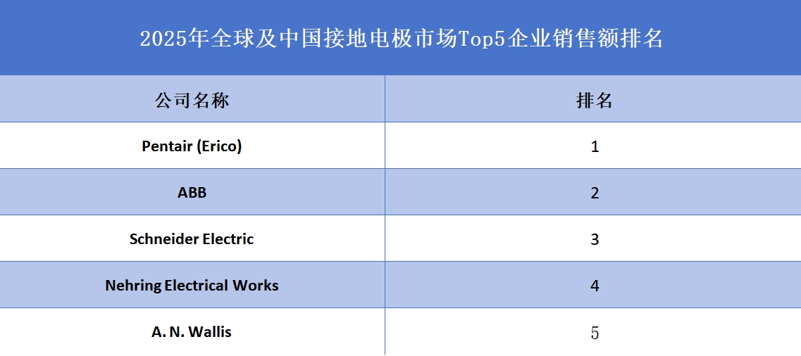 2025年全球及中國接地電極市場Top5企業(yè)銷售額排名